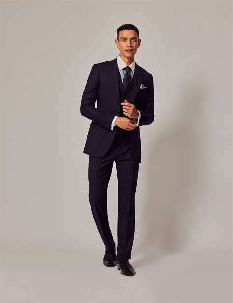 Mens Navy Twill 3 Piece Slim Fit Suit