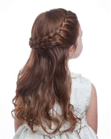 flower girl s braided half up half down hairstyle martha stewart weddings