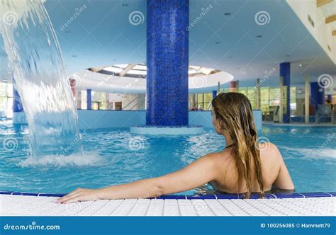 Beautiful Woman Relaxing In Swimming Pool Stock Image Image Of