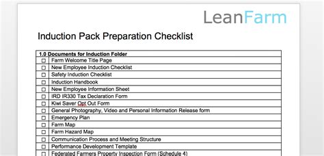 New Employee Induction Checklist Leanfarm Your Toolki