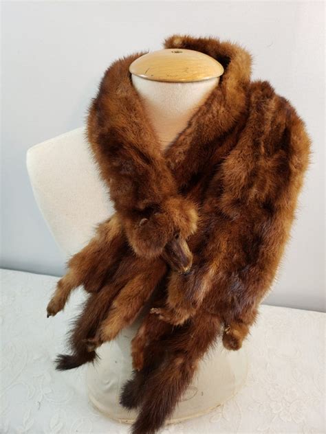 vintage mink real fur stole pelt 1940 50 s cape wrap etsy