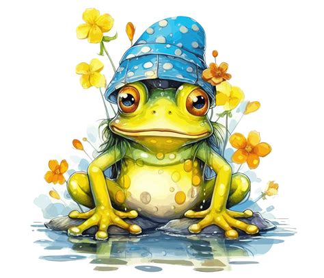 Adorable Baby Frog With Flowers Watercolor Generative Ai 23657755 Png