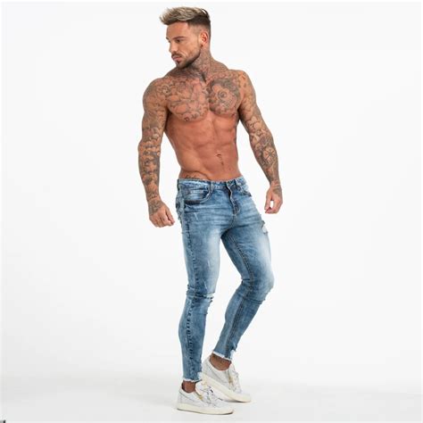 New Arrival High Fashion Blue Ripped Damaged Mens Jeans Pants Name Brand Jeans Pent Skinny
