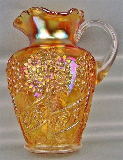 Carnival Glass Antique Fenton Orange Tree Orchard Marigold Water Pitcher Fenton Glassware