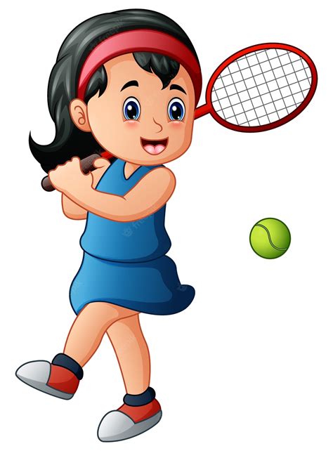 Premium Vector Cartoon Girl Playing Tennis