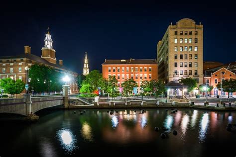 Historic Buildings Along The Providence River At Night In Providence