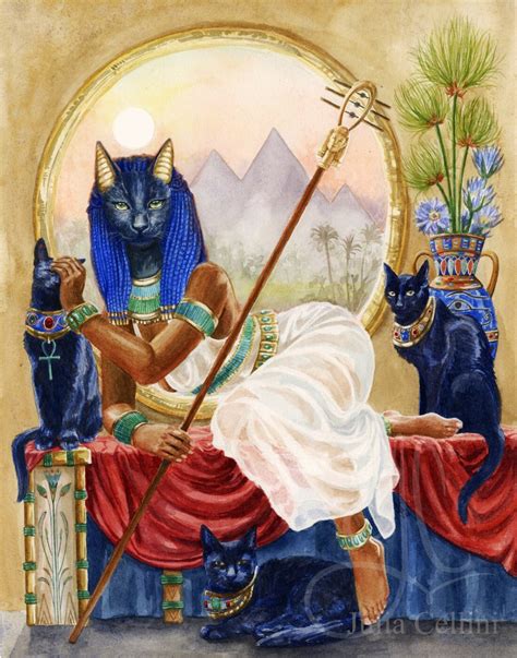 Bastet Cat Goddess Egyptian Art Print Watercolor Painting Etsy Uk