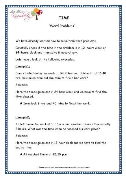 Grade 4 Maths Resources 73 Time Word Problems Printable Worksheets