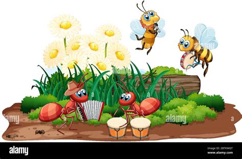 Insect Musical Band Playing In Nature Illustration Stock Vector Image