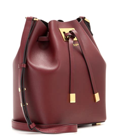 Michael Kors Miranda Medium Leather Bucket Bag In Claret Red Lyst