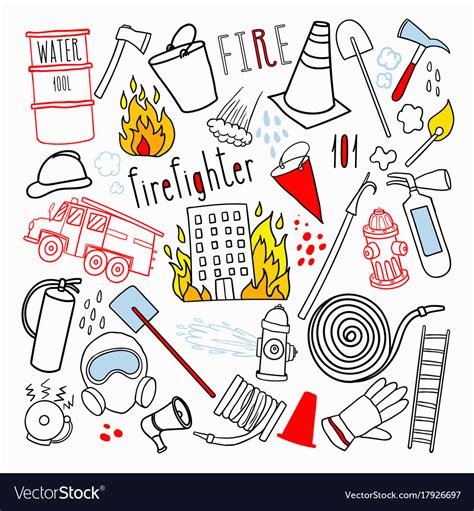 Firefighting Hand Drawn Doodle Firefighter Vector Image