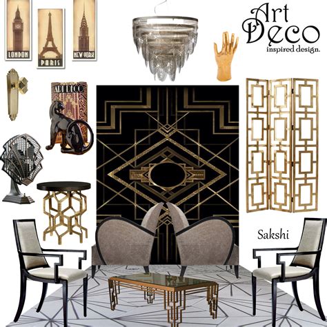 An Art Deco Inspired Living Room With Furniture And Decor