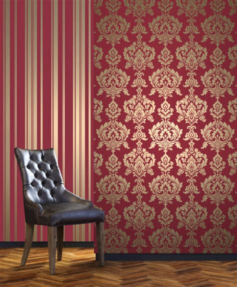 Red Damask Wallpaper York Wallcoverings Brights 33 L X 20 5 W Red