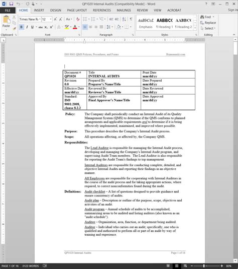 005 Procedure Manual Template Word Ideas Exceptional Ms Free With