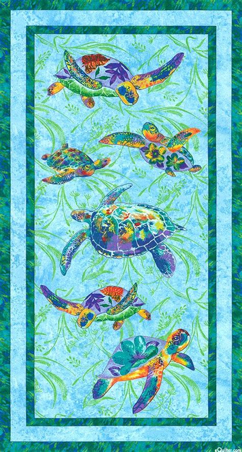 Tropical Tides Lt Blue 24 X 44 Panel Turtle Quilt Sea Turtle