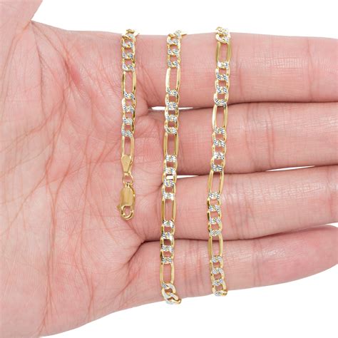 Originating in italy, the figaro chain is popular with men and women alike, and is known for its flattened links that can vary in size. 14K Yellow Gold 4.5mm Diamond Cut White Pave Italy Figaro ...