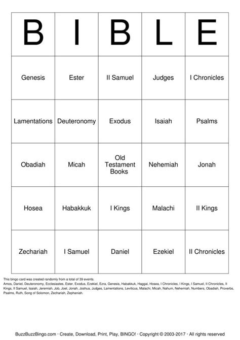 Free Printable Books Of The Bible Bingo Cards Printable Word Searches