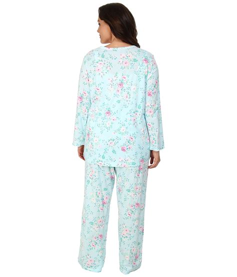 Carole Hochman Plus Size Printed Long Sleeve Pajama In Blue Blooming