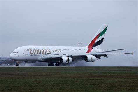 Emirates Airbus A380 Taking Off From Runway Editorial Photo Image Of