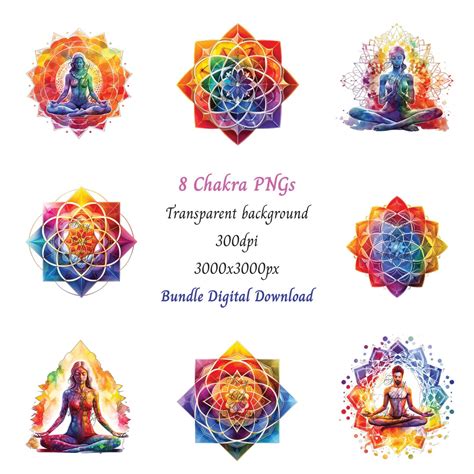 8 colorful chakra clipart yoga png bundle high quality chakra mandala png enlightenment