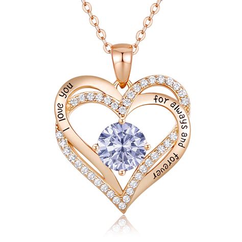 Cde Forever Love Heart Necklace 925 Sterling Silver Rose Gold Plated July Birthstone Pendant