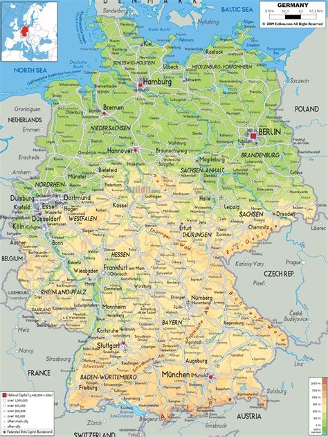 Physical Map Of Germany Ezilon Maps