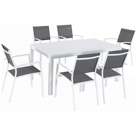 White aluminium outdoor dining table. Hanover Del Mar 7-Piece Aluminum Outdoor Dining Set with 6 ...