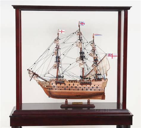 Small Tall Ship Sailboat Model Display Case Wood With Legs Cabinet