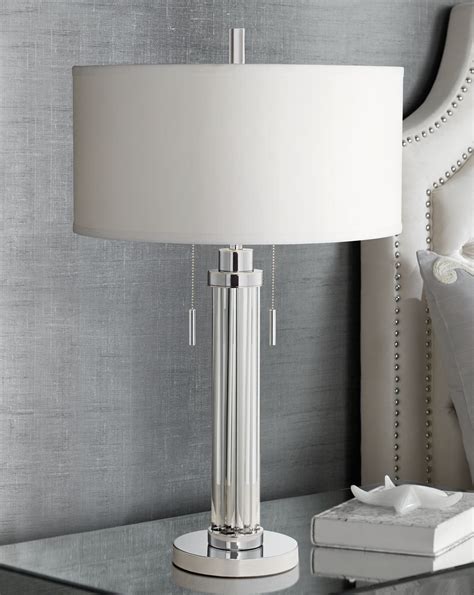 Possini Euro Design Modern Table Lamp 30 Tall Chrome Silver Glass Column White Drum Shade For