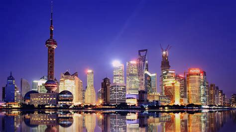 Shanghai Pudong Skyline Oriental Pearl Tower Hd Plus Desktop Wallpaper