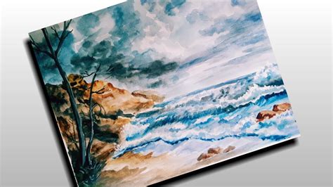 Watercolors are an excellent medium for creating dramatic landscapes. Easy Seascape Beach Painting for Beginners / PAINTING ...