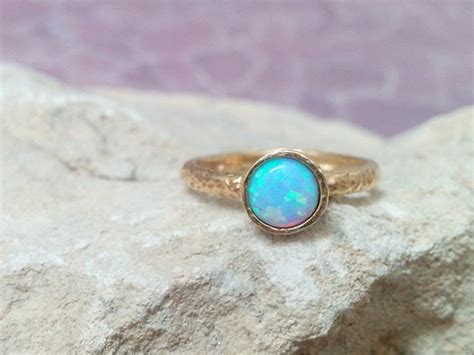 Blue Opal Ring Gold Ring Gemsttone Ring Opal Jewelry Blue Stone