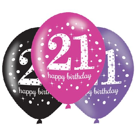 6 X 21st Birthday Balloons Black Pink Lilac Party Decorations Age 21