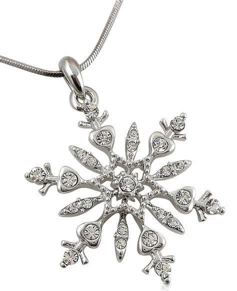 Beautiful Large 1 14 Silver Tone Snowflake Crystal Pendant Necklace