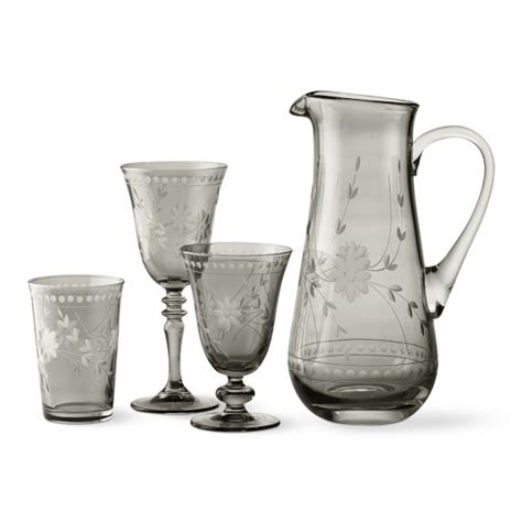 Vintage Etched Grey Glassware Collection Williams Sonoma