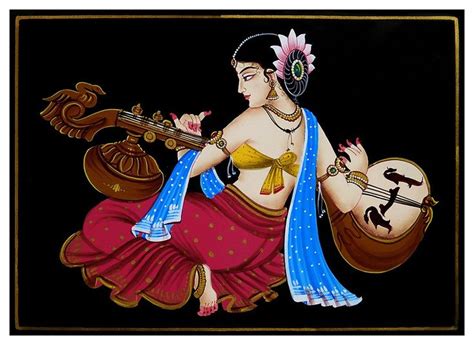 Lady Playing Veena Nirmal Painting On Wood Ganesh Art Paintings