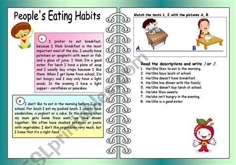Good eating habits are not about rules or being perfect. People´s Eating Habits - ESL worksheet by ptienchiks