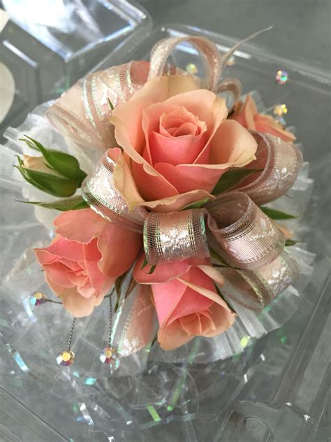 Wristlet Corsage With Peachy Pink Spray Roses Homecoming Corsage Wrist