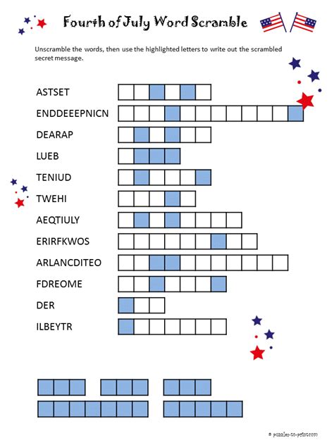 There are five games included in this free printable download. July Fourth Word Scramble