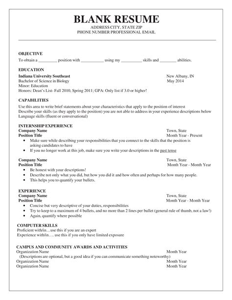 Printable Fillable Blank Resume Template Printable Templates
