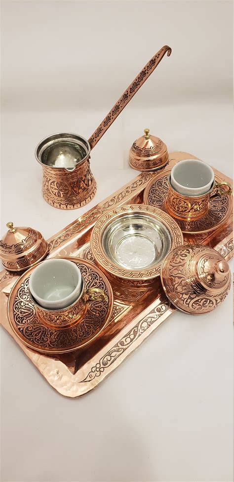 New Handmade Copper Turkish Coffee Set Turkish Coffee Cezve Etsy