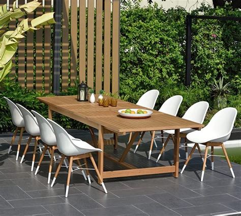 Solid Eucalyptus Outdoor Wooden Dining Table Set Huge 9 Piece