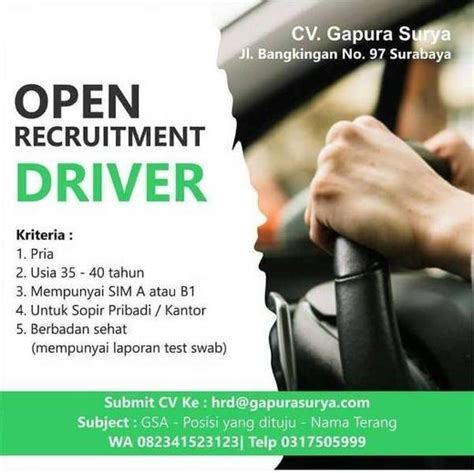 Pendidikan minimal smp, sma/k sederajat. Lowongan Driver Pribadi Citraland Surabaya : Lowongan ...