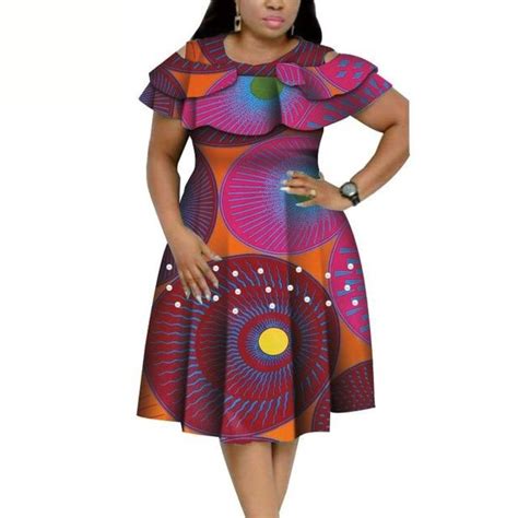 African Cotton Dashiki Wax Print Pattern Ankara Pearls Dress For Women