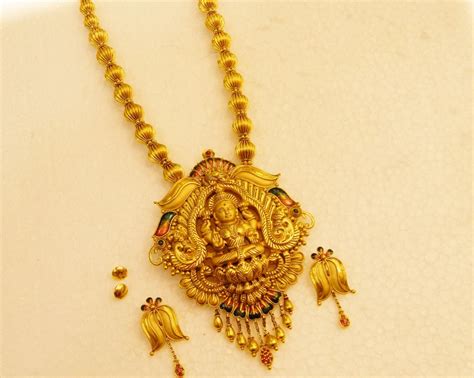 22k Lakshmi Temple Long Gold Necklace Set Gold Necklace Designs Gold