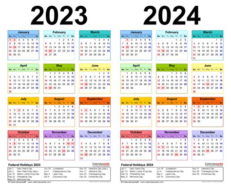 2023 2024 Two Year Calendar Free Printable Word Templates