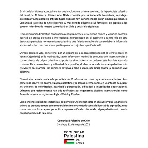 Comunidad Palestina De Chile On Twitter Declaraci N De