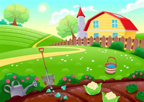 Countryside Scenery With Vegetable Garden Cartoon Garden Cartoon