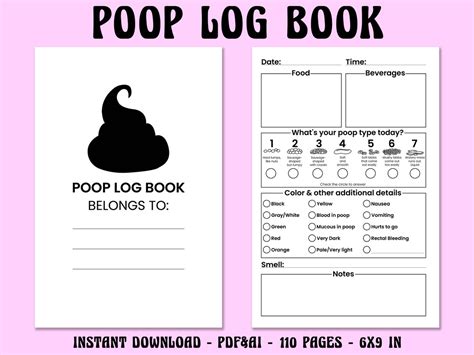 Poop Log Book Poop Tracker Bristol Stool Chart Stool Journal Bowel