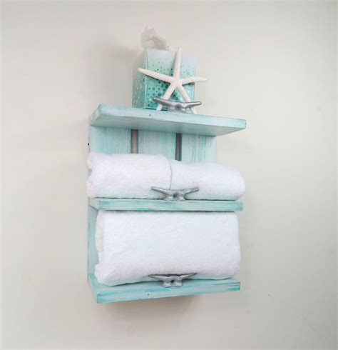 Wooden Beach Wall Decor Rolled Towel Rack With Boat Cleats Small
